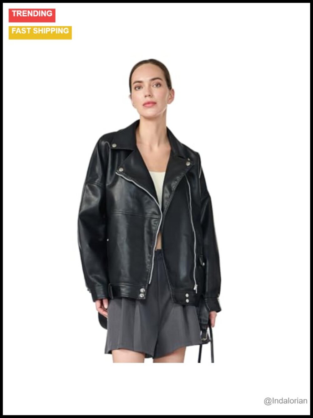 Faux Leather Cropped Moto Biker Jacket with Belts